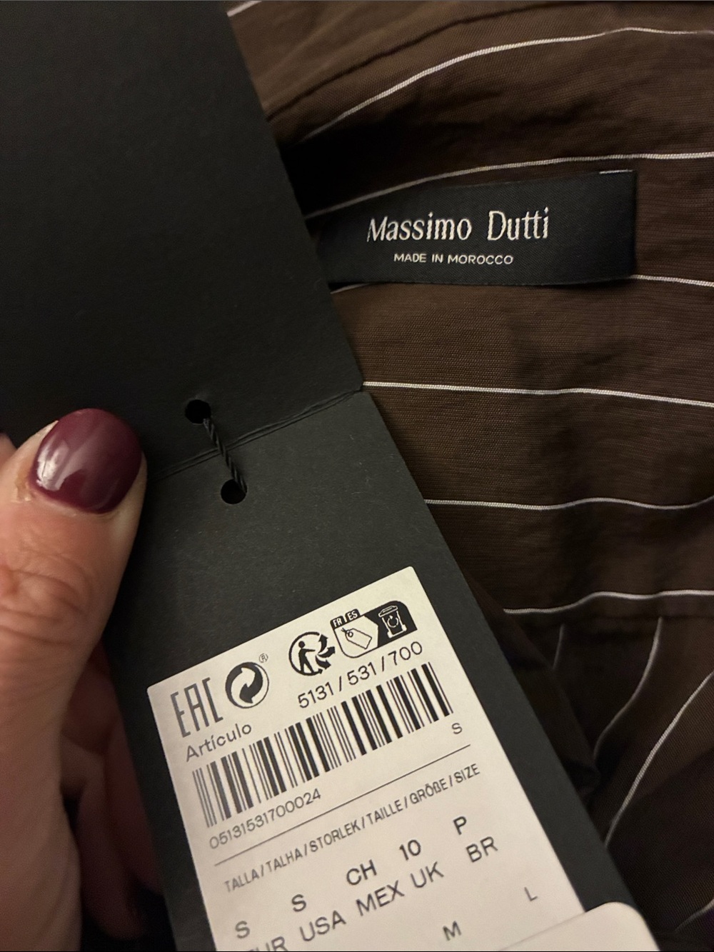 Massimo Dutti NWT Brown Pinstripe Wrap-Accent Shirt Blouse Small 5131/531 - Picture 9 of 10